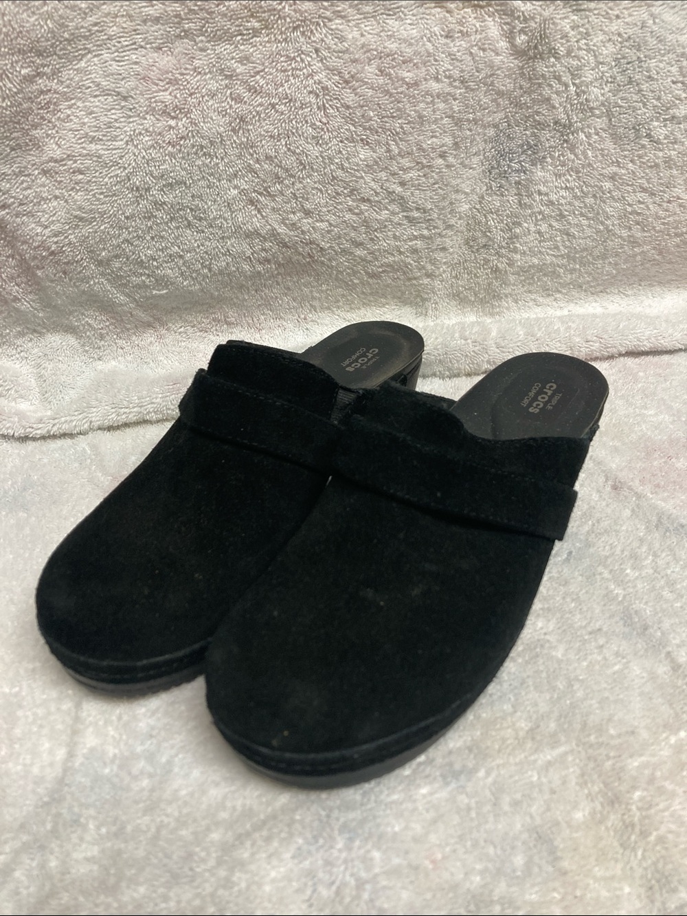 CROCS Black Suede Slip-On Mules